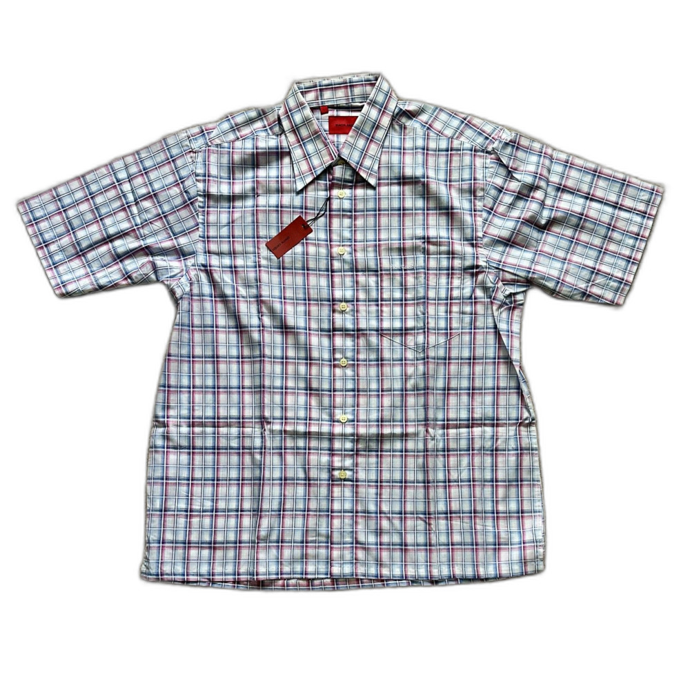 NWT Pierre Cardin Men's Short Sleeve Button Down Collared Plaid Checkered Shirt